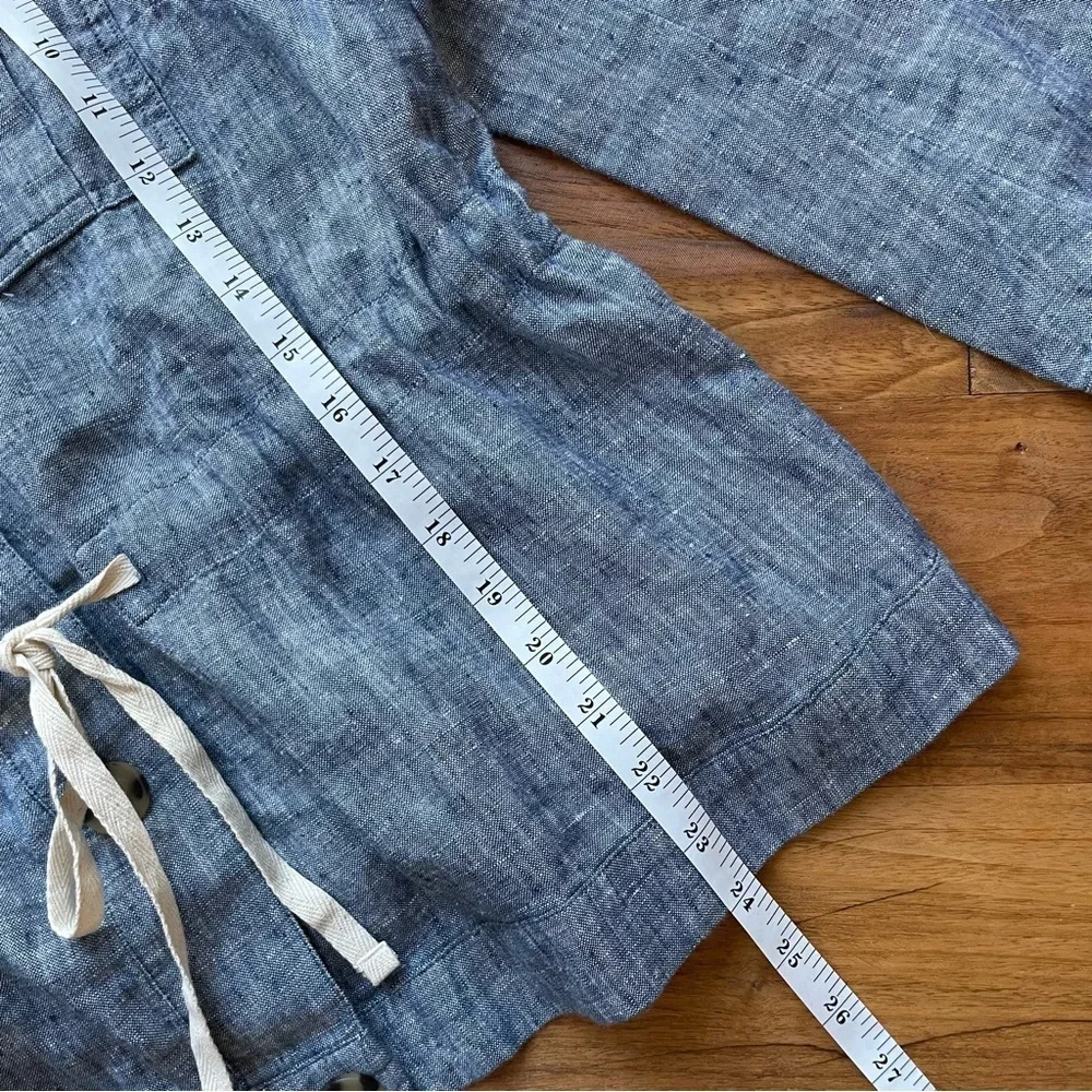 J. Jill Love Linen Casual Blue Tie Waist 100% Linen Utility Chore Jacket - Picture 14 of 15